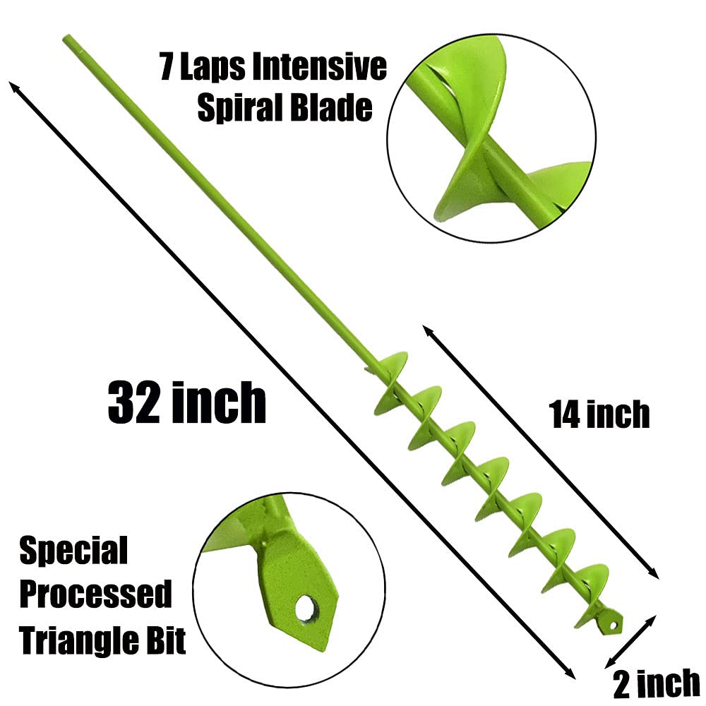 32" x 2" Elongated Auger Drill Bit for Planting, Solid Barrel, Heavy Duty, 3/8" Hex Drive Y587668