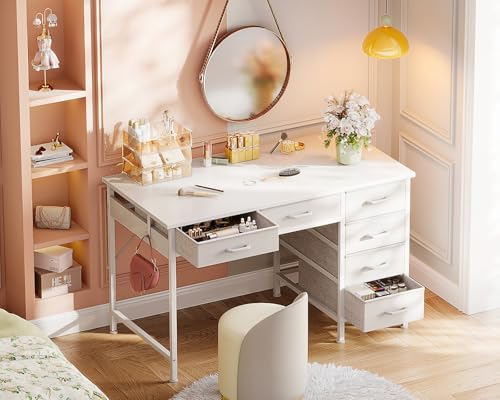 Computer Desk with 6 Drawers, 40 Inch Small Desk with Storage L2851