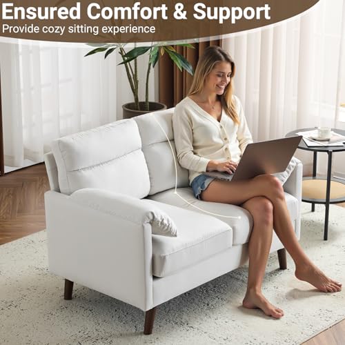 Mini Loveseat Sofa Couch with Suede Upholstery for Small Spaces, Beige S268011