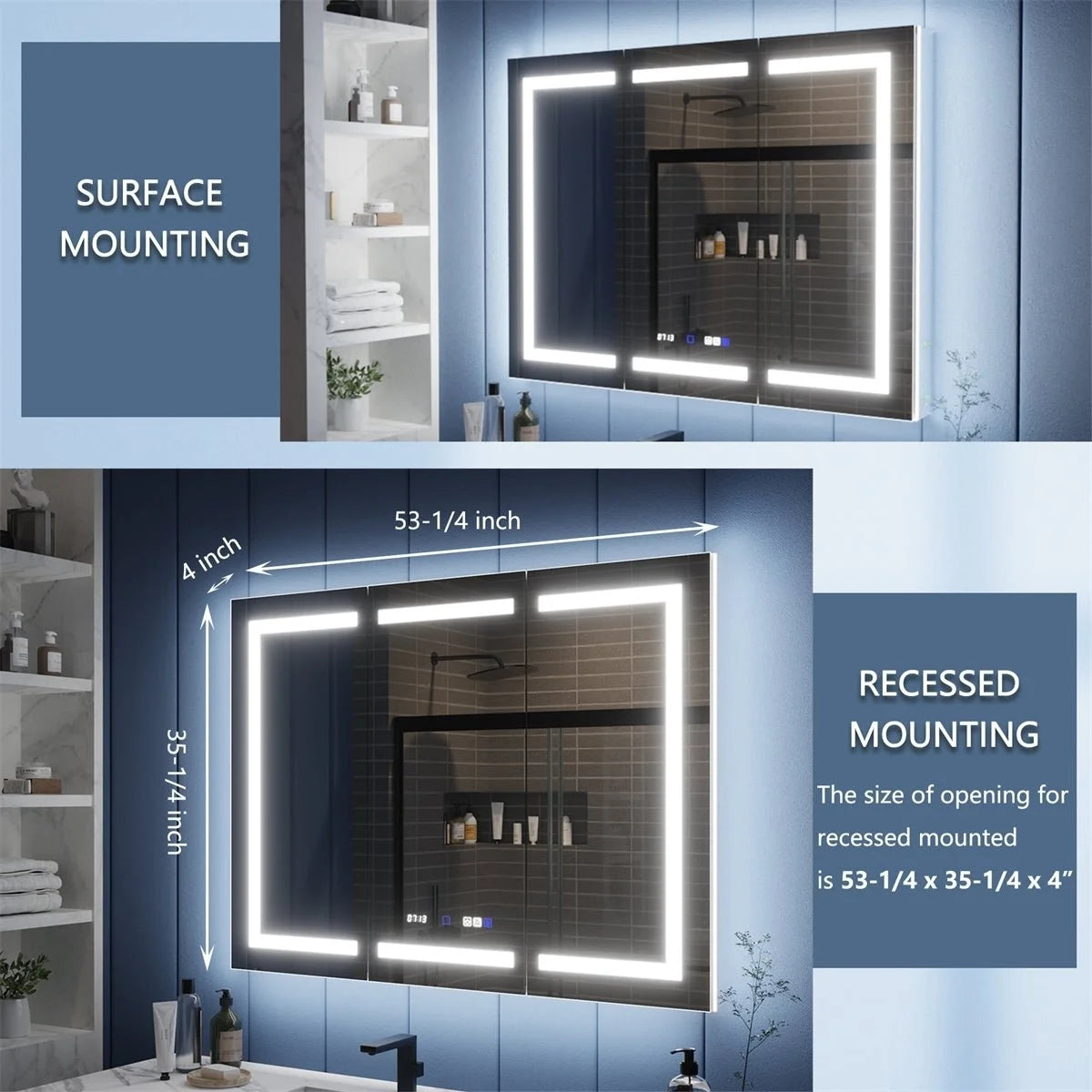 LED Lighted Inset Mirrored Medicine Cabinet with Magnifiers Z695