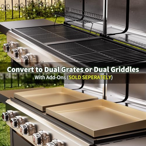 6-Burner Propane Gas Grill and Griddle Combo with Stainless Steel Lids F7495