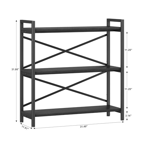 3 Tier Industrial Bookcase, Rustic Etagere Bookshelf for Living Room U5786
