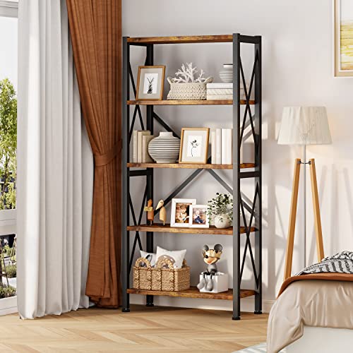 3 Tier Industrial Bookcase, Rustic Etagere Bookshelf for Living Room U5786