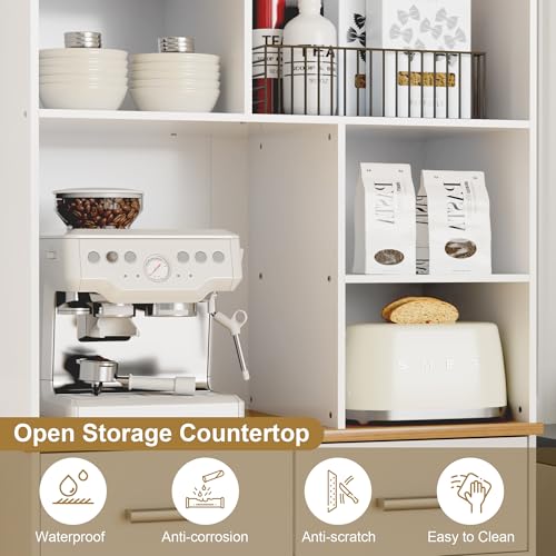 Kitchen Pantry Cabinet, 72" Tall with Microwave Stand and Storage Shelves A927