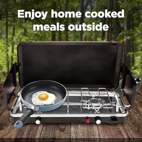 2-in-1 Gas Camping Stove and Griddle with Foldable Legs G762726