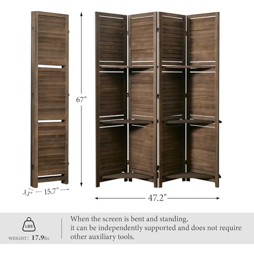 Folding Room Divider with Shelves, 6 Panels, Brown D785582