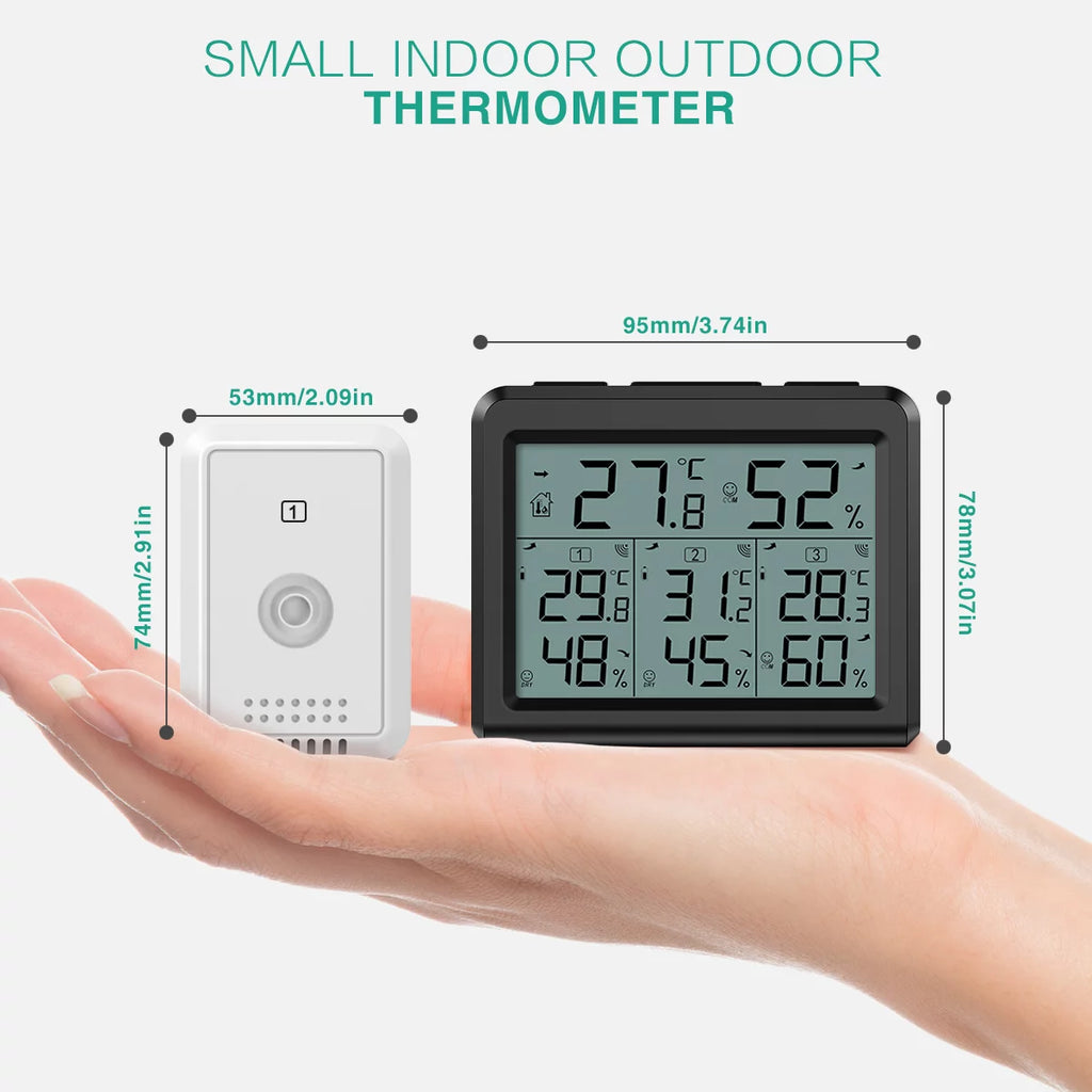 Indoor Outdoor Thermometer with 3 Wireless Sensors, Black F208786