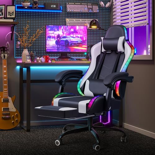 Gaming Chair with Footrest and Massage Lumbar Support J131131
