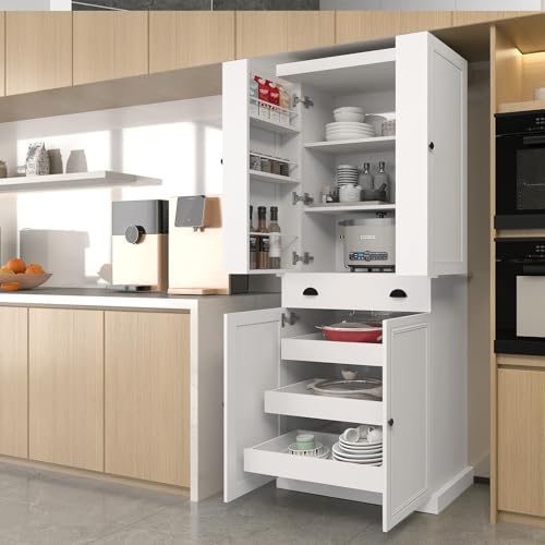 Kitchen Pantry Cabinet with 4 Doors and 1 Drawer, Freestanding Storage Cupboard L190261