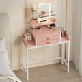 Vanity Desk with Mirror and Lights, 28.4''W Small Makeup Vanity Table with Height-Adjustable Stand, 2 Fabric Drawers Compact Makeup Desk, Gift for Girls, Bedroom Small Space, White