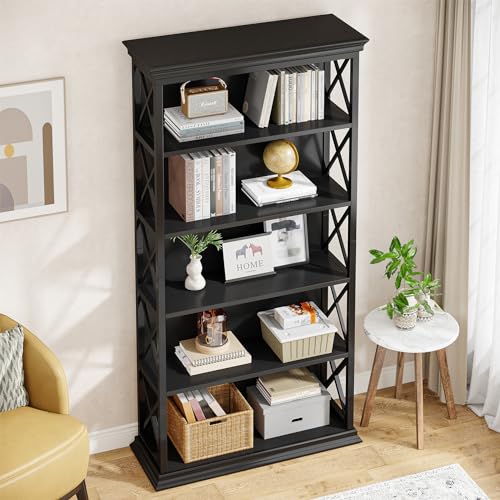 6-Tier Industrial Bookcase, 71 Inches Tall, Floor Standing Storage Shelves for Home Office, Brown and Black V7912