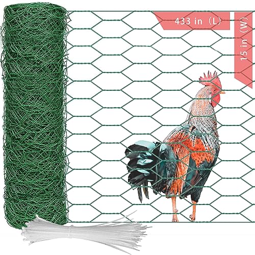Chicken Wire, Chicken Wire Fencer, Wire Fencing Mesh for Garden, 0.63 in Mesh 15×600 inches Chicken Wire for Crafts DIY, Poultry Netting, Rabbit Fence for Garden, Chicken Wire Fencing