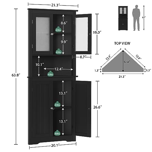 67" Tall Bathroom Cabinet with 2 Doors and 1 Drawer, Adjustable Shelves T930834