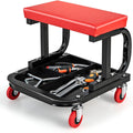 New Garage Roller Seat, Car Creeper Seat with Tool Tray Storage for Garages, Repair Shops, Heavy Duty Garage Floor Creeper, Padded Mechanic Roller Seat Gifts, 250 LBS Capacity, Black/Red.