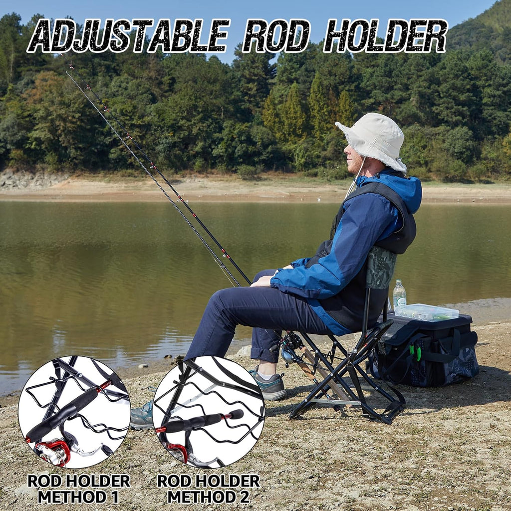 Folding Fishing Chair with Rod Holder, Portable Camping Stool for Adults, 300LBS Q66145