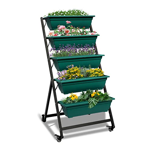 Vertical Garden Planter with Wheels, 5 Boxes, Outdoor Elevated Bed T3802