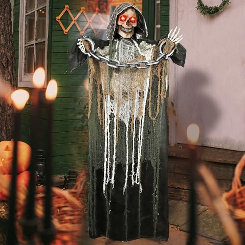 Halloween Animatronics Standing Pumpkin Ghost with Light-up Head and Movable Arms E6625