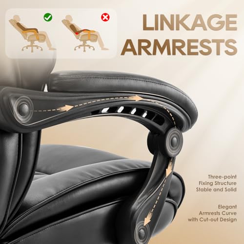 Big and Tall Office Chair Heavy Duty Leather Executive Desk Chair with Wide Seat and Adjustable Headrest R315