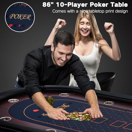 LED Poker Table, 10 Player Foldable Texas Holdem with LED Lights, USB Ports, Cup Holders A93805