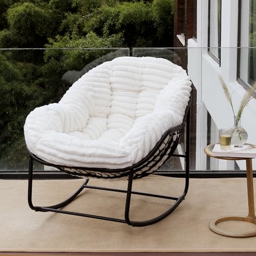 Wicker Egg Rocking Chair with Padded Cushion for Patio and Garden J177274