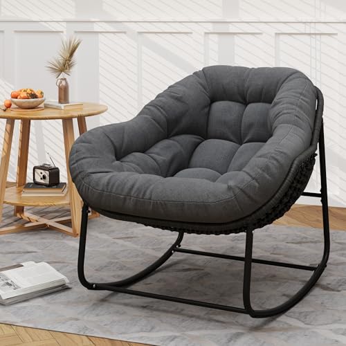 Wicker Egg Rocking Chair with Padded Cushion for Patio and Garden J177274