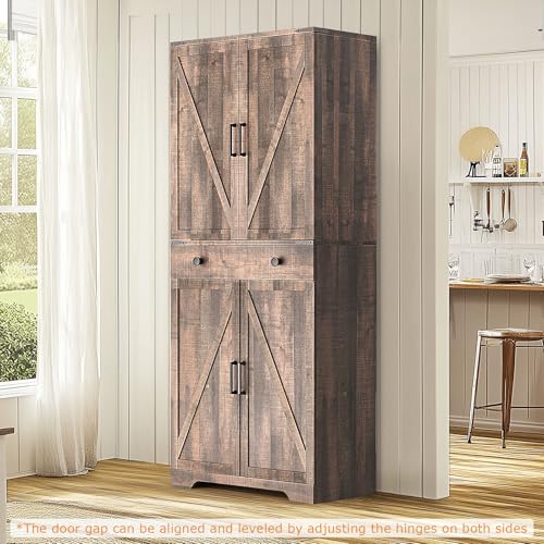 Farmhouse Pantry Cabinet with 6 Shelves and Barn Doors, Brown K34379