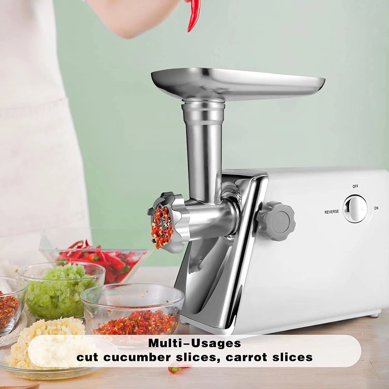Electric Meat Grinder with Sausage & Kubbe Kit, 3 Plates, 600W D590979