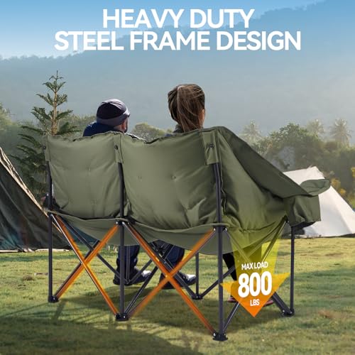 Padded Double Camping Chair for 2 Person with Cup Holders, Grey Y59052