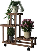 Potted Rack Plant Floor Stand Flower Pot Holder Bonsai Display Shelf Storage Shelves Multi-Layer Wooden with Wheels Portable Indoor Decoration for Garden Balcony