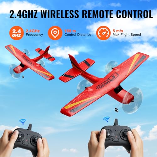 RC Airplane, 2.4GHz 2 Channel Remote Control Aircraft with 6-Axis Gyro, Red J366