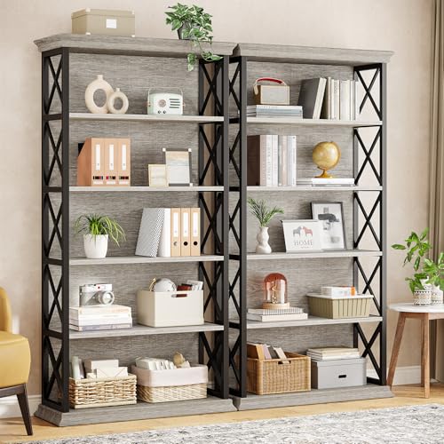 6-Tier Industrial Bookcase, 71 Inches Tall, Floor Standing Storage Shelves for Home Office, Brown and Black V7912