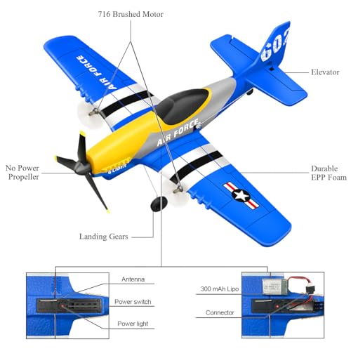 3 Channel RC Plane P-51D Mustang, Remote Control Airplane Ready to Fly, 2.4GHz 6-axis Gyro Stabilizer, Easy to Fly for Kids & Beginners G5520
