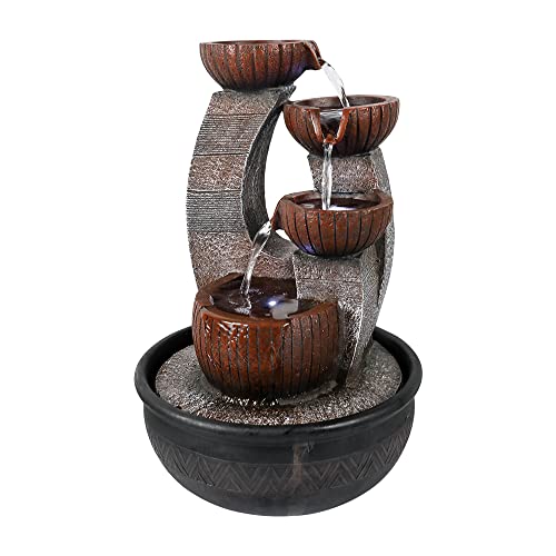 Tabletop Water Fountain with LED Lights, 5-Tier Indoor Cascading Water Feature D632
