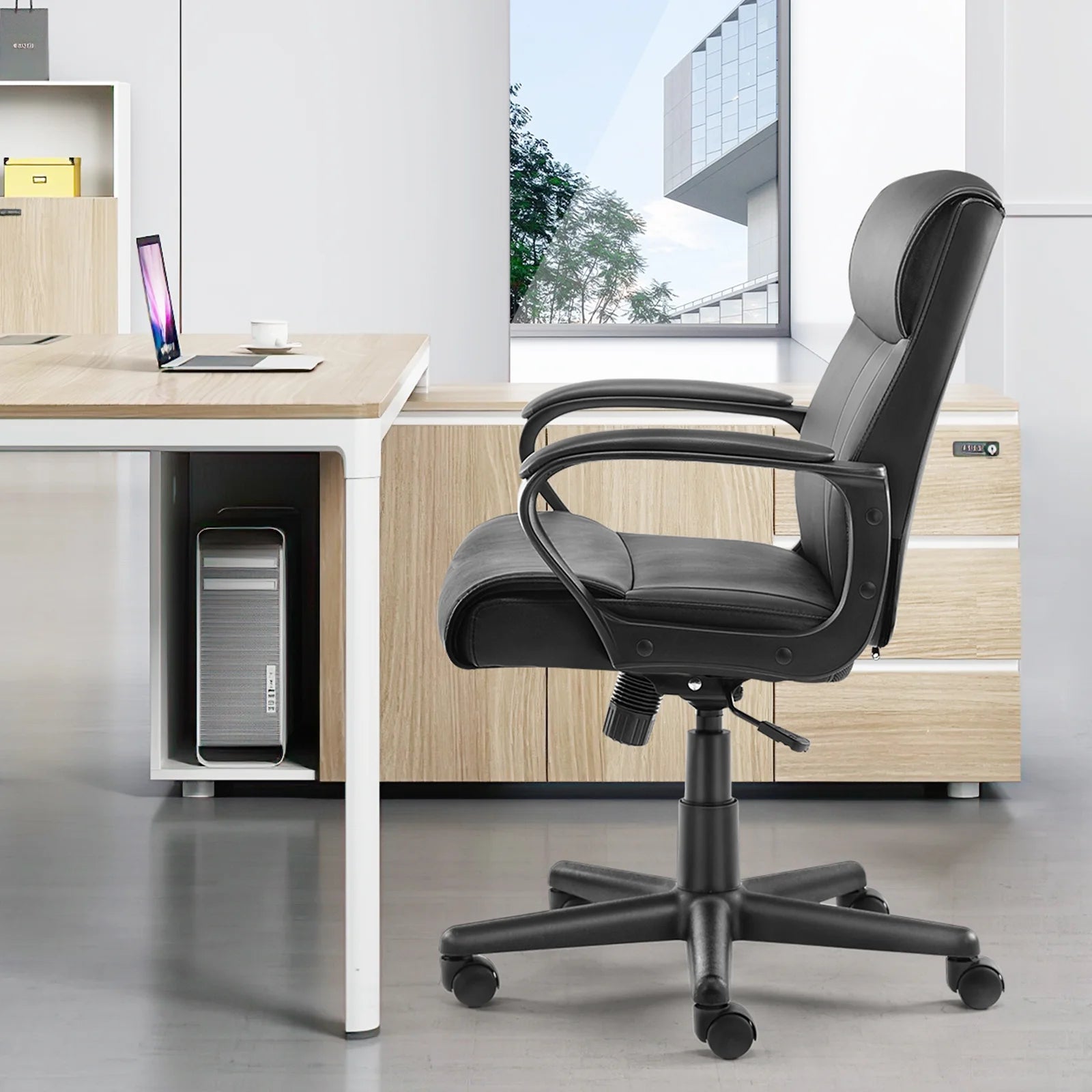 Mid Back Office Desk Chair with Padded Armrests PU Leather X421