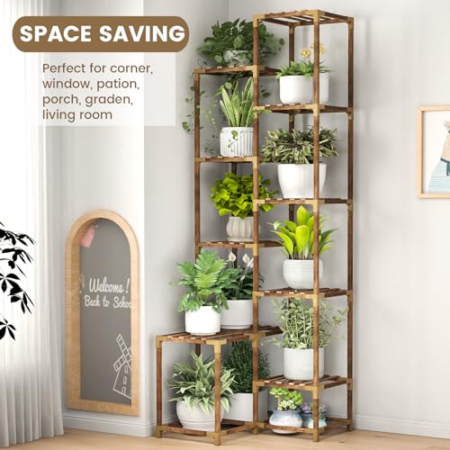 10 Tier Tall Corner Plant Stand Shelf Indoor Outdoor Wood Plant Rack Holder Ladder Flower Stand Display Y619