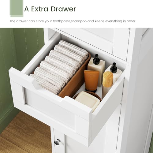 67" Tall Bathroom Cabinet with 2 Doors and 1 Drawer, Adjustable Shelves T930834