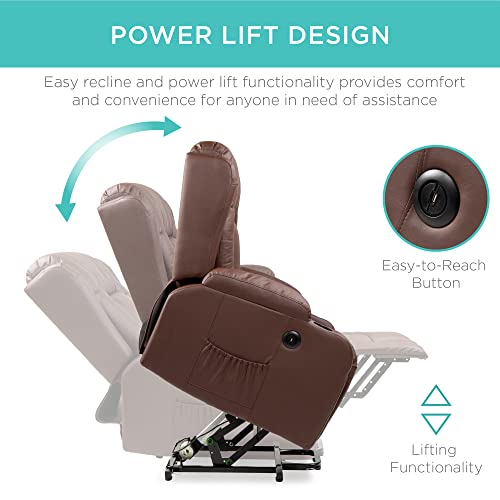 Electric Power Lift Recliner Massage Chair with Heat and USB Port, Brown M560374