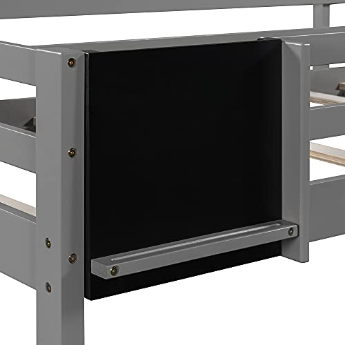 Wood House Loft Bed Frame with Slide and Storage Shelves Z806