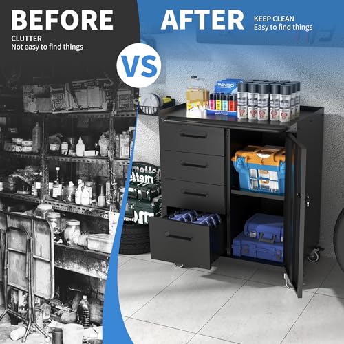 Rolling Tool Storage Cabinet with 4 Drawer and Locking Door U282375