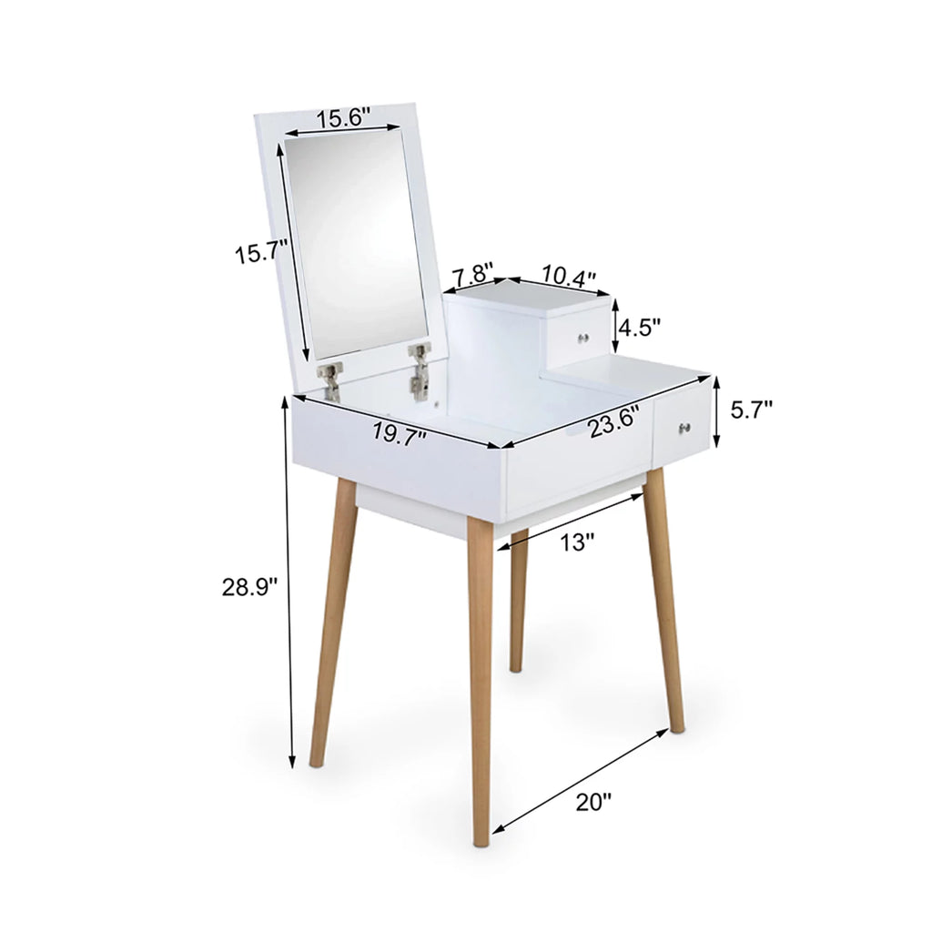 White Vanity Desk with Flip-top Mirror W15207