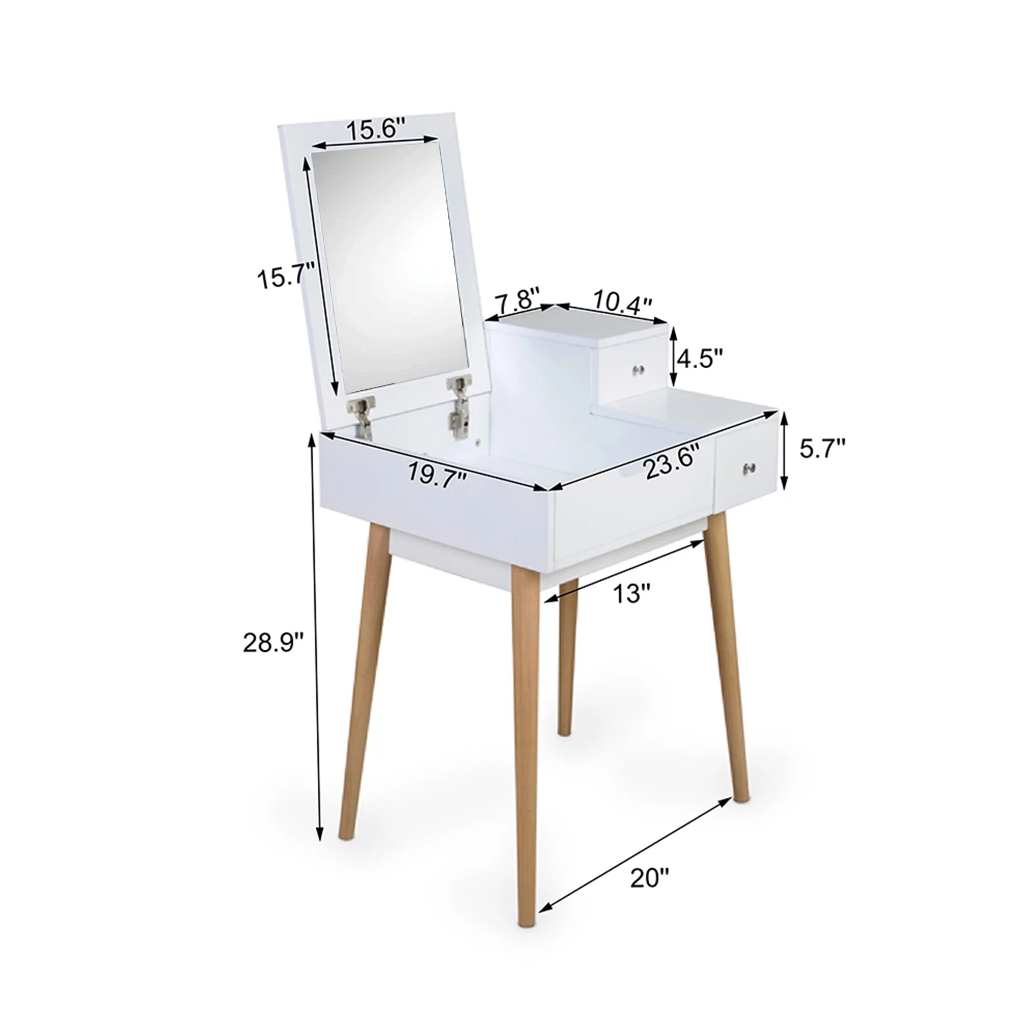 White Vanity Desk with Flip-top Mirror W15207
