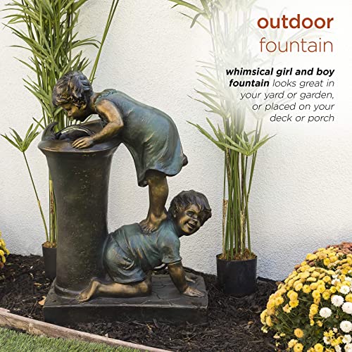 Solar Light Boy and Girl Statue Water Fountain for Garden H996461