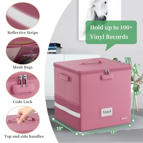 Vinyl Record Storage Box with Lock, Fireproof & Water Resistant, Holds 100+ 12-Inch Records H505
