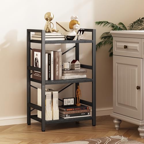 3 Tier Industrial Bookcase, Rustic Etagere Bookshelf for Living Room U5786