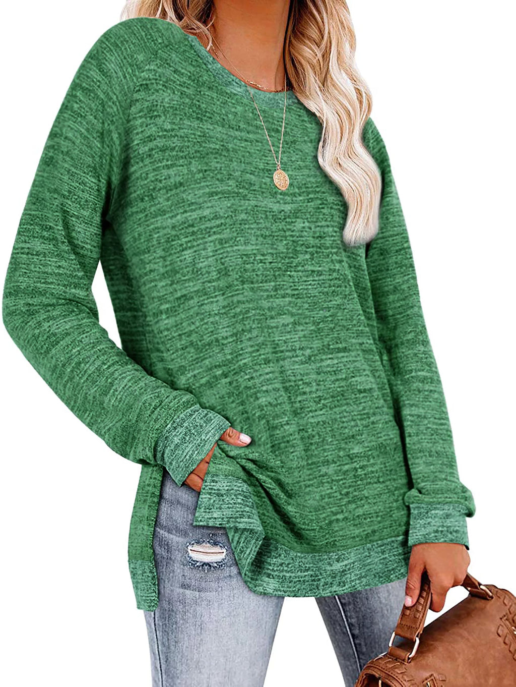 Women's Long Sleeve Color Block Tunic Top I4312