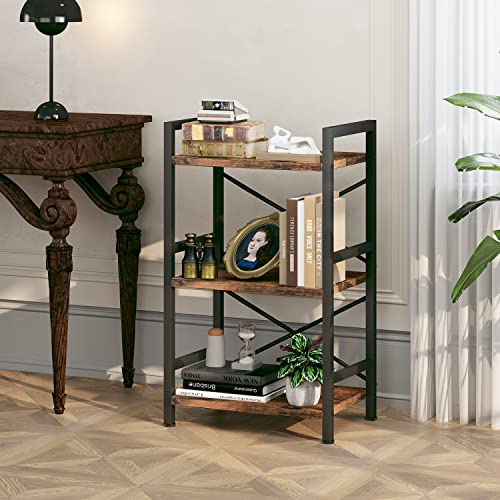 3 Tier Industrial Bookcase, Rustic Etagere Bookshelf for Living Room U5786