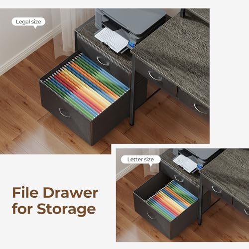 L Shaped Desk with File Drawers, Power Outlet & LED Lights, Corner Computer Desk with Monitor Stands Z425