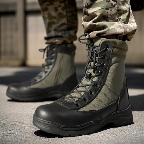 Men's Military Tactical Work Boots Side Zipper Leather Motorcycle Combat Boots N655026