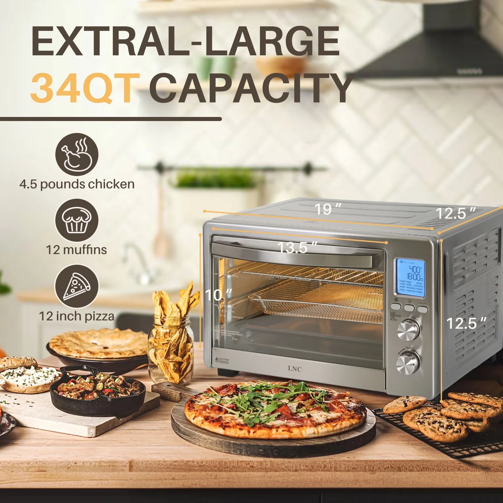Air Fryer Toaster Oven 12-in-1 Countertop Convection Oven, 34 QT, Stainless Steel W674