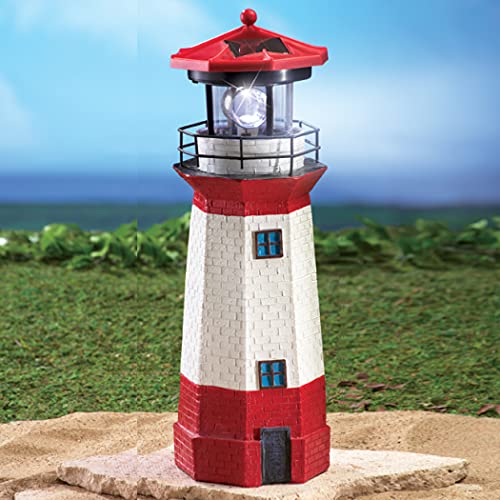 Solar Nautical Lighthouse Statue with Spinning Light, Red F2957